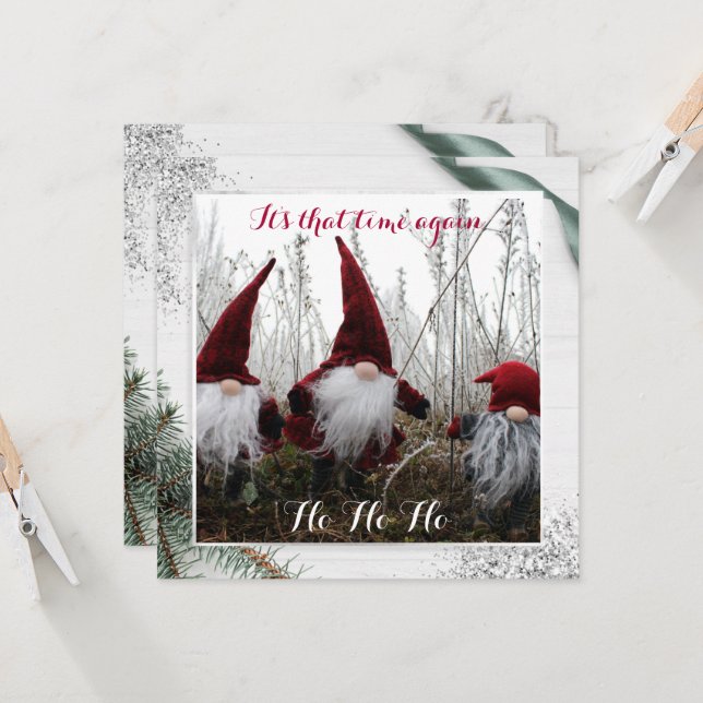 Weihnachtselfen Ho Ho Ho Glitzer Spaß Flachkarte (Vorderseite/Rückseite Beispiel)