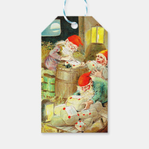 Weihnachtselfen im Vintage-Stil Geschenkanhänger
