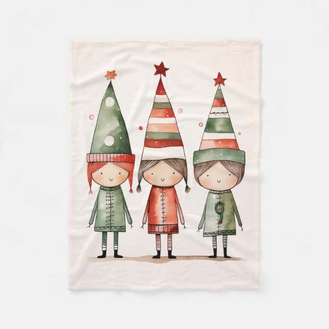 Weihnachtselfen in festlichen Hasen Fleecedecke (Vorderseite)