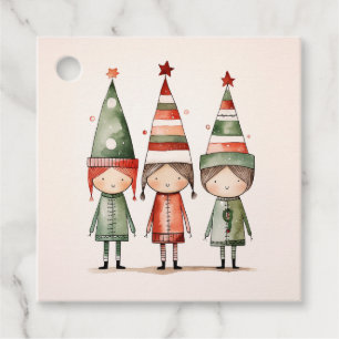 Weihnachtselfen in festlichen Hasen Geschenkanhänger