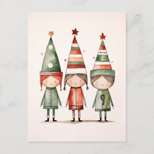 Weihnachtselfen in festlichen Hasen Postkarte