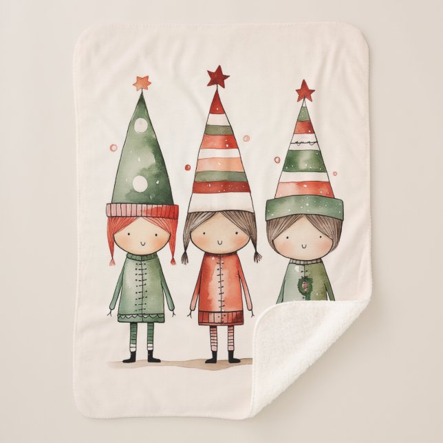 Weihnachtselfen in festlichen Hasen Sherpadecke (Vorderseite)