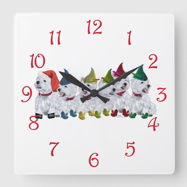 Weihnachtselfen Quadratische Wanduhr (Vorderseite)