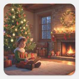 Weihnachtselfen Quadratischer Aufkleber