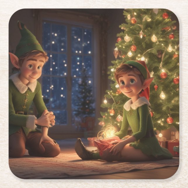 Weihnachtselfen Rechteckiger Pappuntersetzer (Vorderseite)