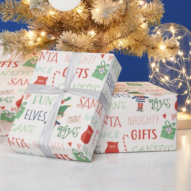 Weihnachtselfen und lustiger Text Geschenkpapier (Feiertage)