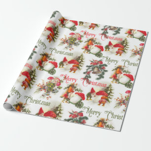Weihnachtselfen und Pilze Geschenkpapier