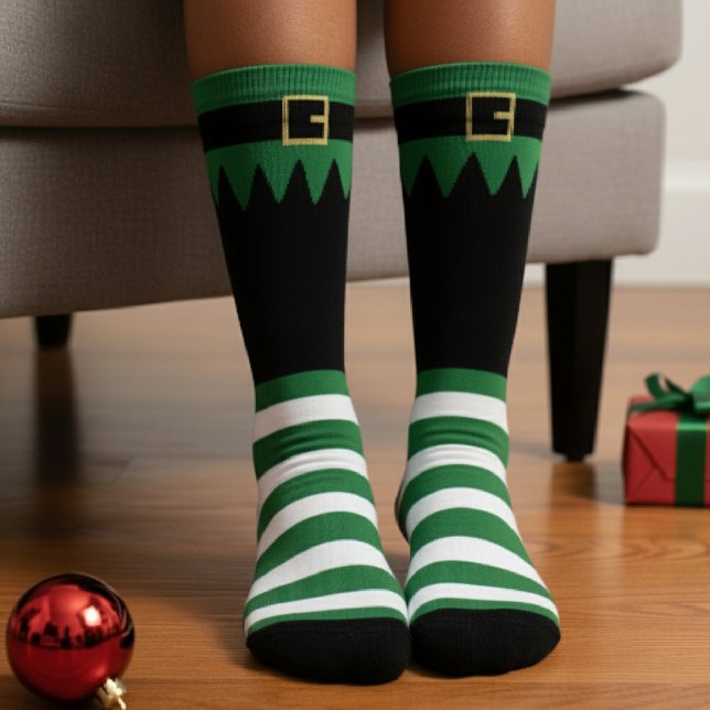 Weihnachtselfengrün-gestreift Schwarz Socken (Santa's Elf Christmas Green Striped Black Socks
)