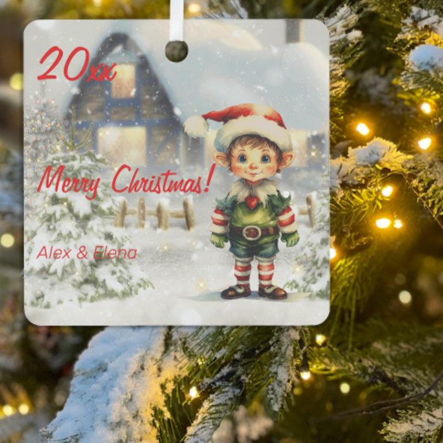 Weihnachtselfhaus Metal Square Ornament (Von Creator hochgeladen)