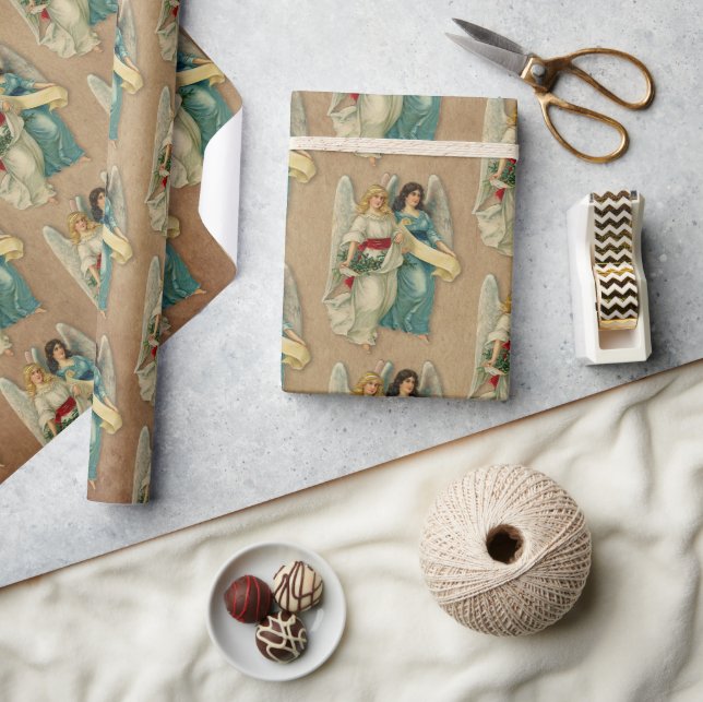Weihnachtsengel - Antikes viktorianisches Pergamen Geschenkpapier (Kunsthandwerk)