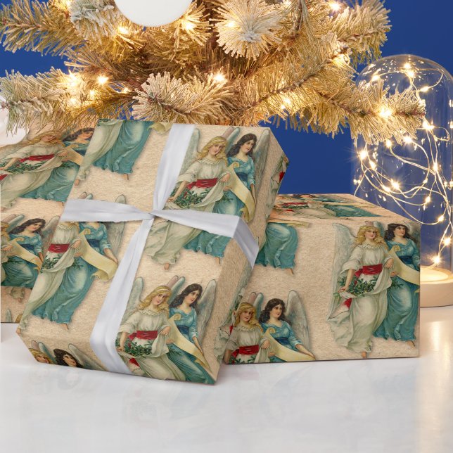Weihnachtsengel - Antikes viktorianisches Pergamen Geschenkpapier (Feiertage)