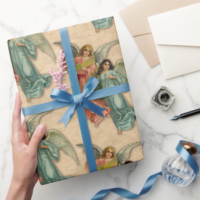 Weihnachtsengel Antikes viktorianisches Pergament  Geschenkpapier (Schenken)