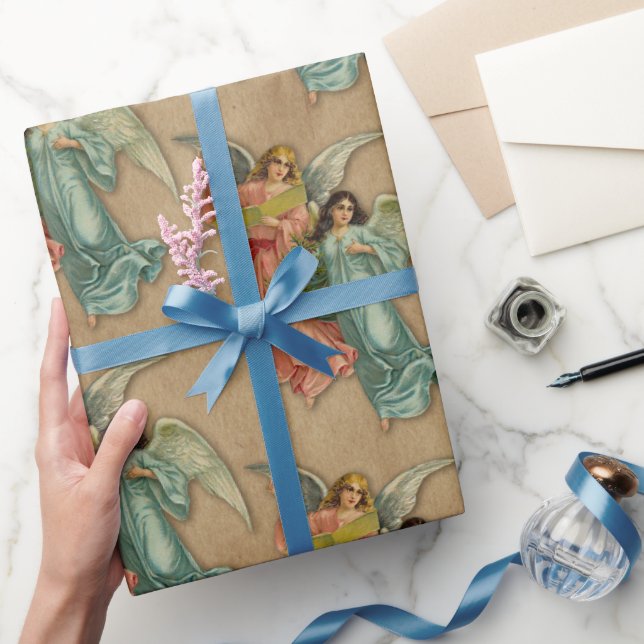 Weihnachtsengel Antikes viktorianisches Pergament  Geschenkpapier (Schenken)