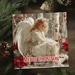 Weihnachtsengel auf viktorianischen Weihnachtskart Feiertagskarte