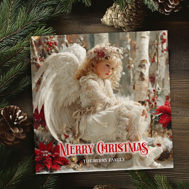 Weihnachtsengel auf viktorianischen Weihnachtskart Feiertagskarte (Victorian Christmas angel editable holiday greeting)