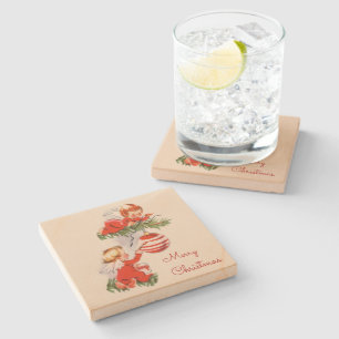 Weihnachtsengel, die den Weihnachtsbaum schmücken  Steinuntersetzer