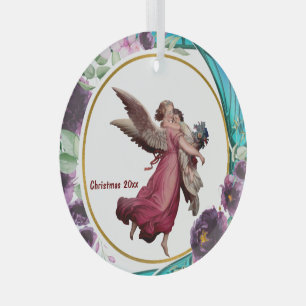 Weihnachtsengel für Kinder in Lila mit Glasfenster Ornament Aus Glas