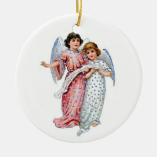 Weihnachtsengel im Rosa und im Blau Keramikornament