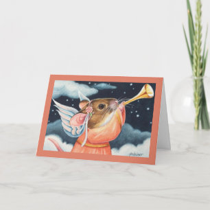 Weihnachtsengel Maus und Trompete Aquarell Kunst Karte