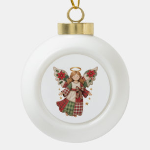 Weihnachtsengel mit goldenen Sternen Keramik Kugel-Ornament