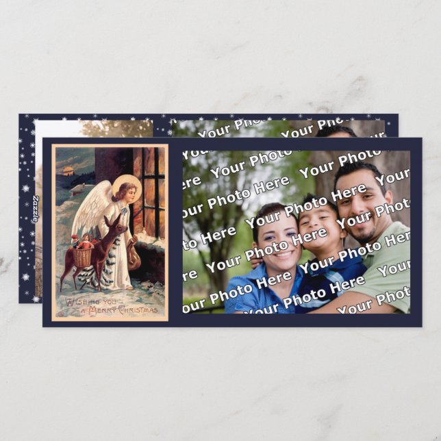 Weihnachtsengel mit Hirsche-Fotokarte Feiertagskarte (Vorne/Hinten)
