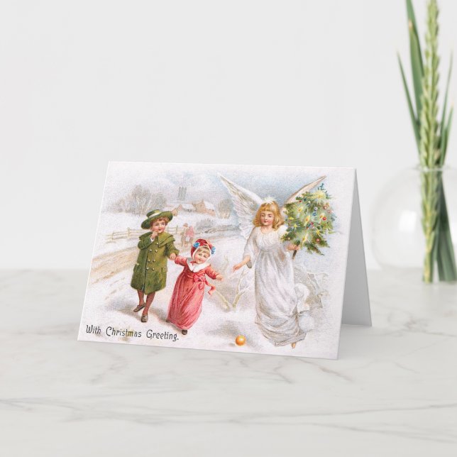 Weihnachtsengel mit Kindern Feiertagskarte (Vorderseite)