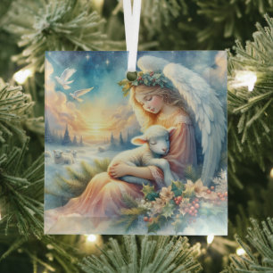 Weihnachtsengel mit Lamm in winterlicher Ruhe Ornament Aus Glas