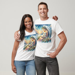 Weihnachtsengel mit Lamm in winterlicher Ruhe T-Shirt