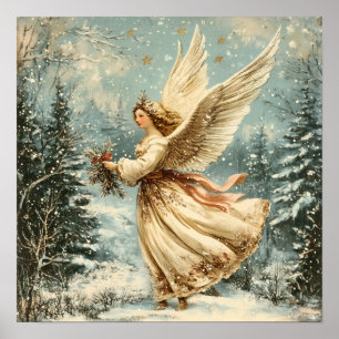 Weihnachtsengel mit Stechpalme Poster