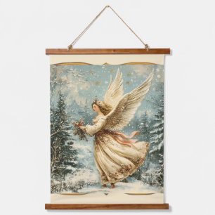 Weihnachtsengel mit Stechpalme Wandteppich Mit Holzrahmen