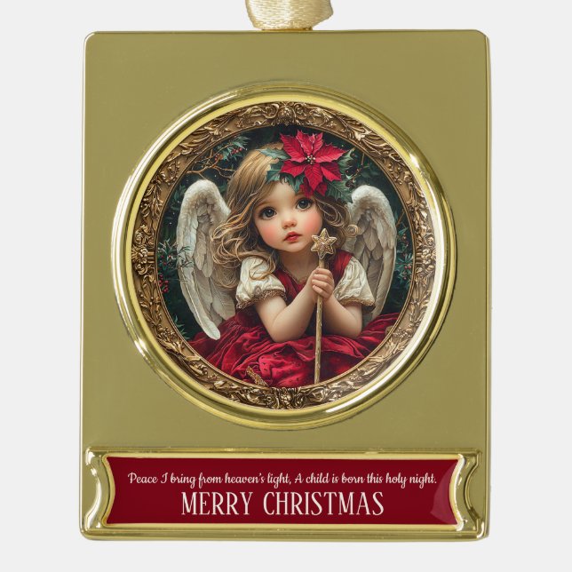 Weihnachtsengel mit Sternenstab  Banner-Ornament Gold (Vorderseite)