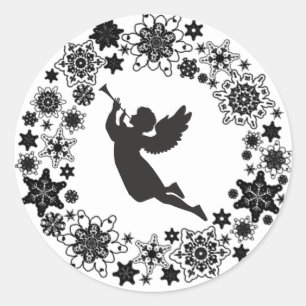 Weihnachtsengel-Silhouette-Aufkleber Runder Aufkleber