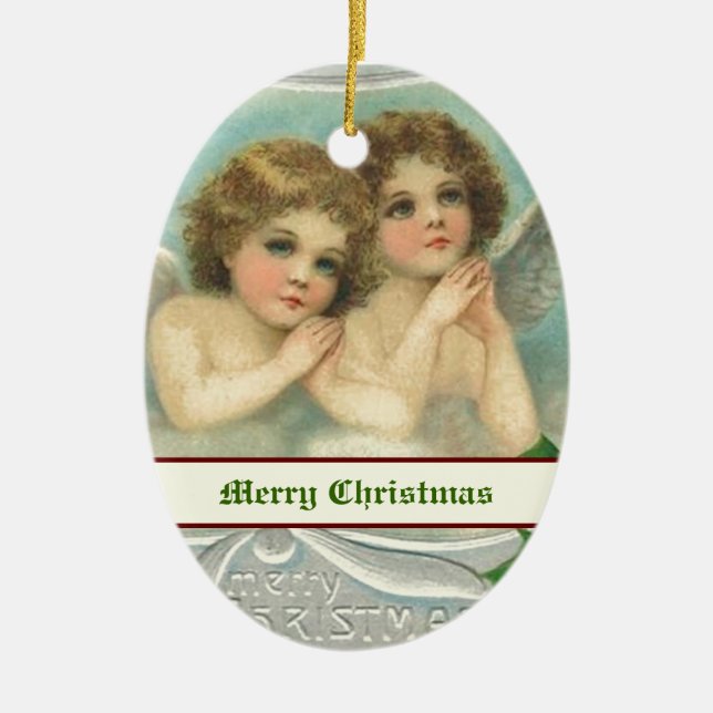 Weihnachtsengel und Heilige Beerenschmuck Keramikornament (Vorne)