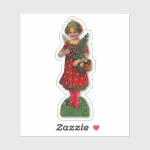 Weihnachtsengel Vintage viktorianisches Mädchen ro Aufkleber