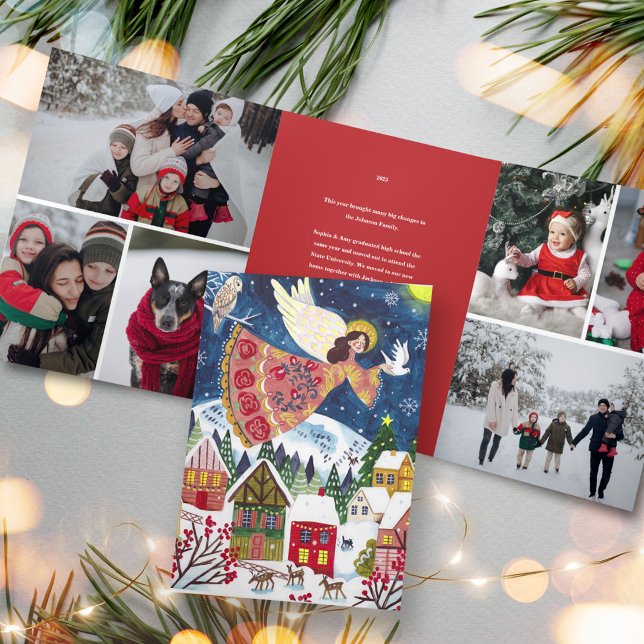 Weihnachtsengel Weltfrieden Foto Weihnachten Dreifach Gefaltete Einladung (Christmas angel of peace Family Photo Christmas Tri-Fold Invitation)