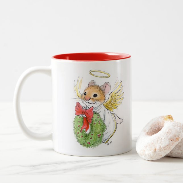 Weihnachtsengels-Maus mit Wreath Tasse (Mit Donut)