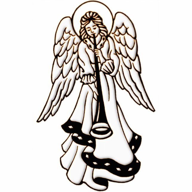 Weihnachtsengels-Messing-Trompete Freistehende Fotoskulptur (Vorne)