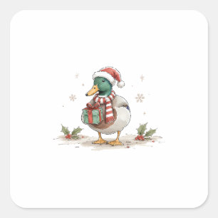 Weihnachtsente mit Santa-Hut für Feiertags-Vogelli Quadratischer Aufkleber