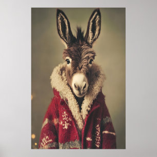 Weihnachtsesel-Druck, Lustiges Tier im Pullover Poster