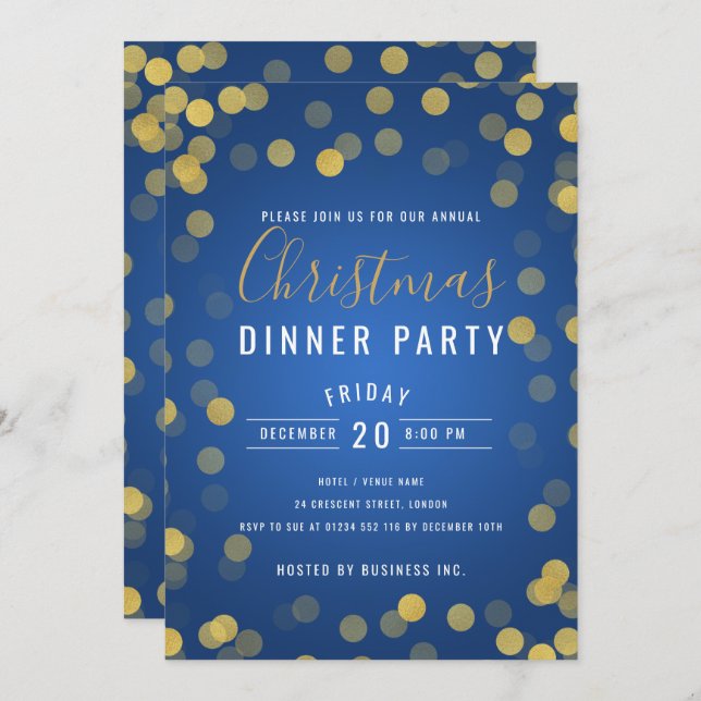 Weihnachtsessen in Gold und Navy für Unternehmen - Einladung (Vorne/Hinten)
