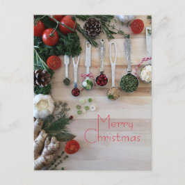 Weihnachtsessen, Kräuter, Gewürze, Tomaten, Feiertagspostkarte