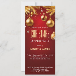 Weihnachtsessen Party Gold und Rot Baubles Einladung