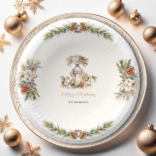 Weihnachtsessen Party Pine White & Cream Elegante Pappteller