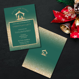 Weihnachtsessen Party Religiöse Krippe Szene Feiertagskarte