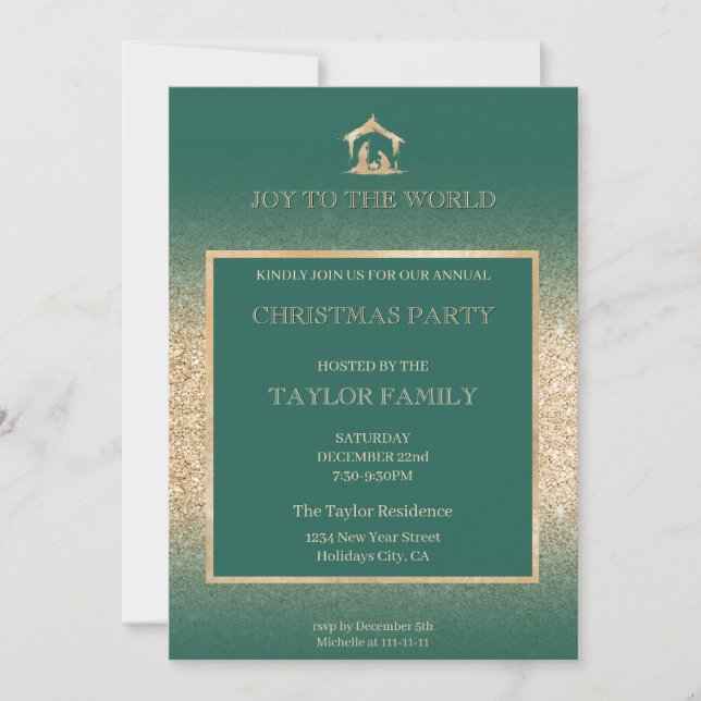 Weihnachtsessen Party Religiöse Krippe Szene Feiertagskarte (Vorderseite)