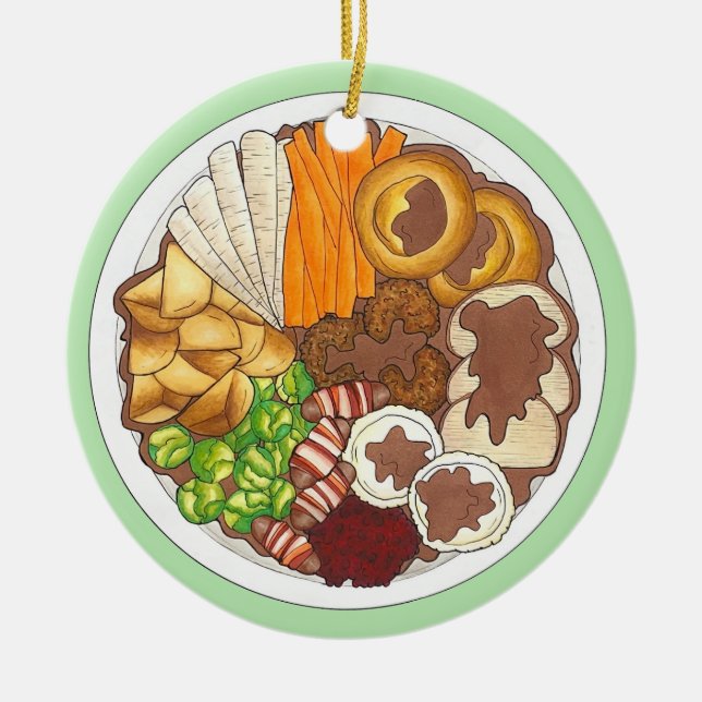 Weihnachtsessen Party UK Festive British Food Keramik Ornament (Vorne)