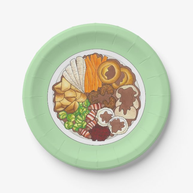 Weihnachtsessen Party UK Festive British Food Pappteller (Vorderseite)