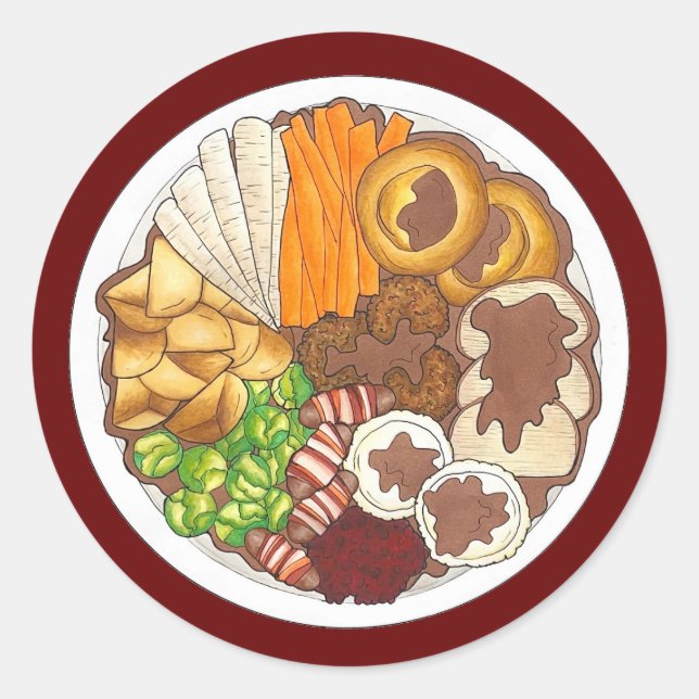 Weihnachtsessen Party UK Festive British Food Runder Aufkleber (Vorderseite)