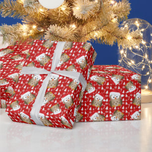 Weihnachtseule mit Weihnachtsmannmütze Geschenkpapier