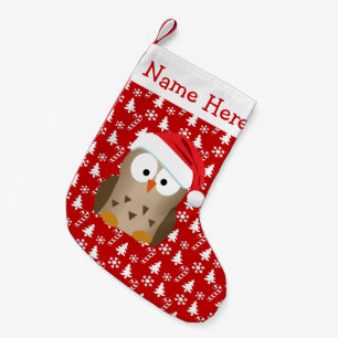 Weihnachtseule mit Weihnachtsmannmütze Kleiner Weihnachtsstrumpf